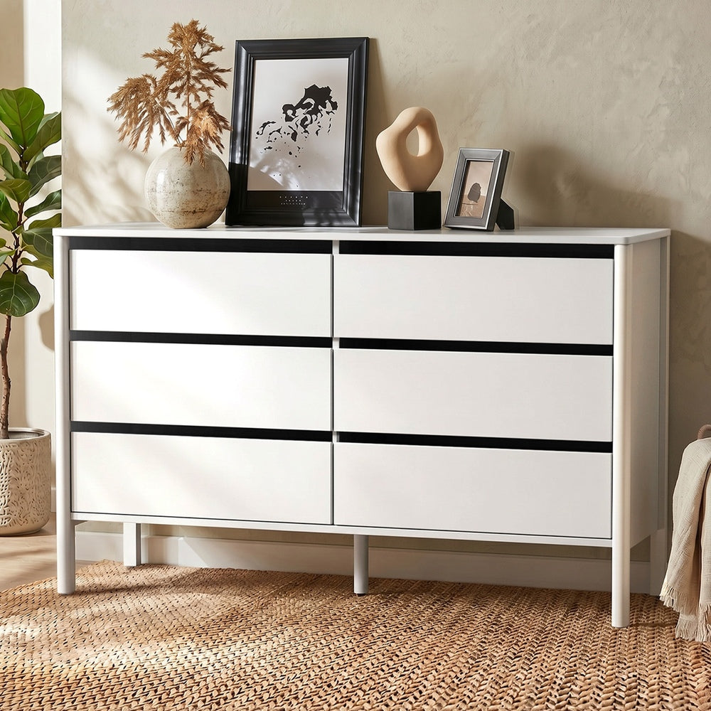 Aston 6 Chest Of Draws Handle Free Dresser Unit | Modern Scandi Style Six Draw Lowboy