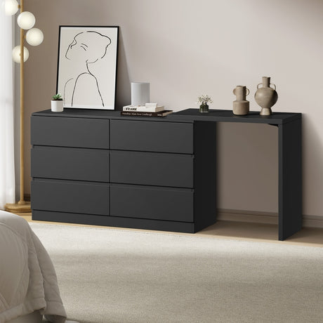 Essenza Two in One Modern 6 Chest Of Drawers Storage Cabinet and Table| Elegant Fingerpull Storage Set