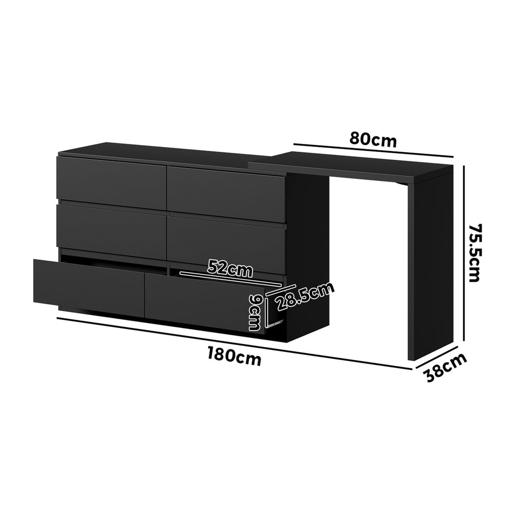 Essenza Two in One Modern 6 Chest Of Drawers Storage Cabinet and Table| Elegant Fingerpull Storage Set