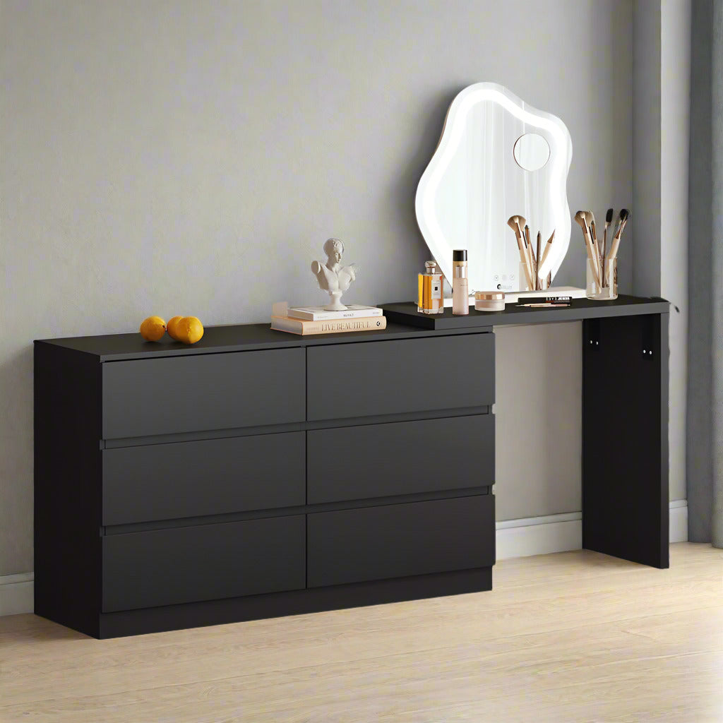 Essenza Two in One Modern 6 Chest Of Drawers Storage Cabinet and Table| Elegant Fingerpull Storage Set