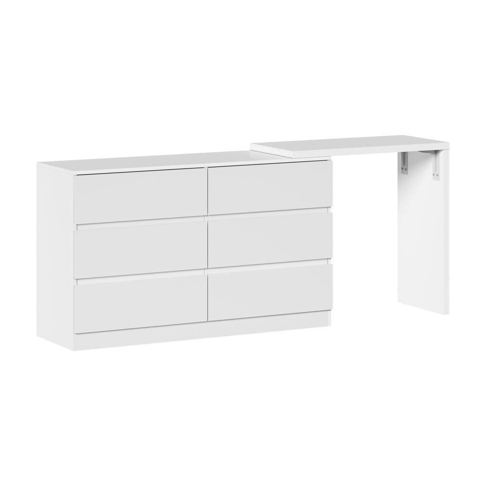 Essenza Two in One Modern 6 Chest Of Drawers Storage Cabinet and Table| Elegant Fingerpull Storage Set