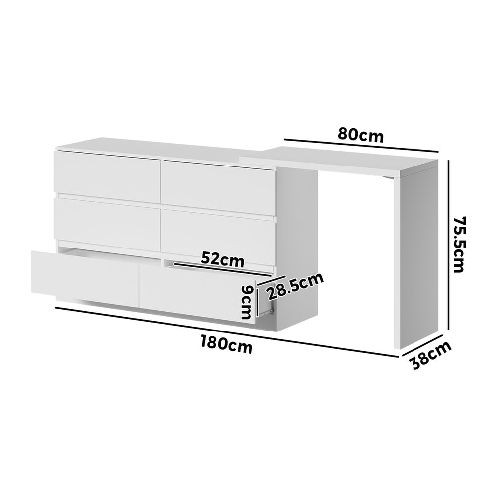 Essenza Two in One Modern 6 Chest Of Drawers Storage Cabinet and Table| Elegant Fingerpull Storage Set