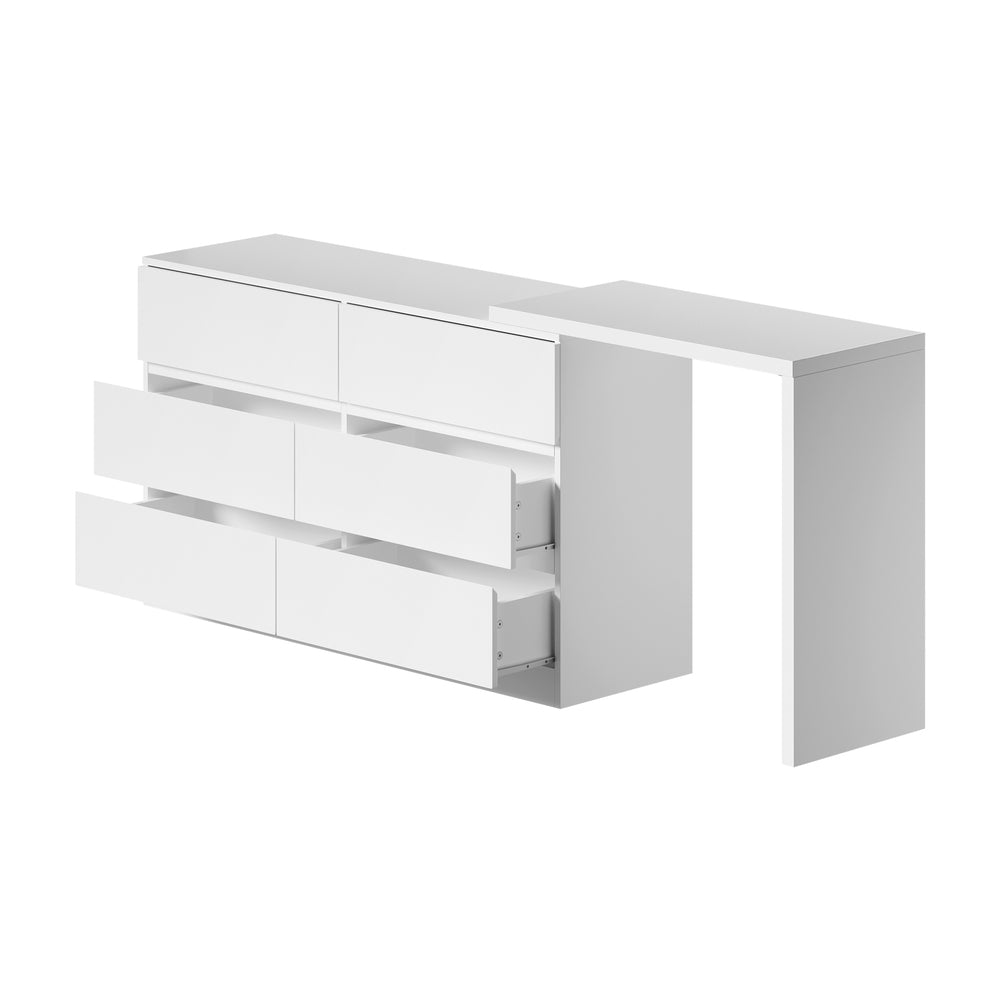 Essenza Two in One Modern 6 Chest Of Drawers Storage Cabinet and Table| Elegant Fingerpull Storage Set