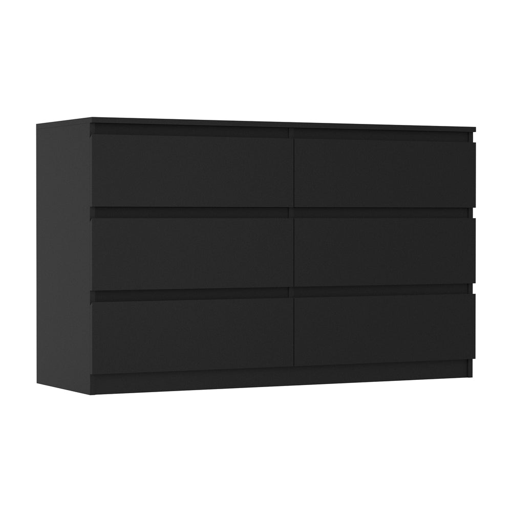 Essenza Black Modern 6 Chest Of Drawers 2 Bedsides Bedroom Package | Elegant Wooden Fingerpull Storage Cabinet Set