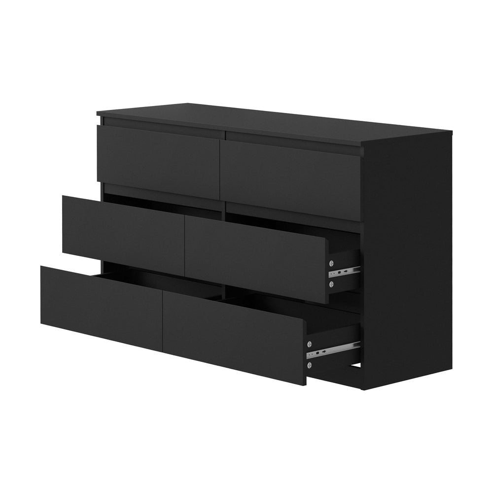 Essenza Black Modern 6 Chest Of Drawers 2 Bedsides Bedroom Package | Elegant Wooden Fingerpull Storage Cabinet Set