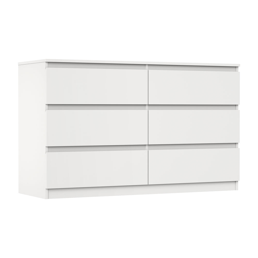 Essenza White Modern 6 Chest Of Drawers 2 Bedsides Bedroom Package | Elegant Wooden Fingerpull Storage Cabinet Set