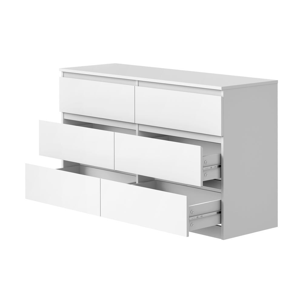 Essenza White Modern 6 Chest Of Drawers 2 Bedsides Bedroom Package | Elegant Wooden Fingerpull Storage Cabinet Set