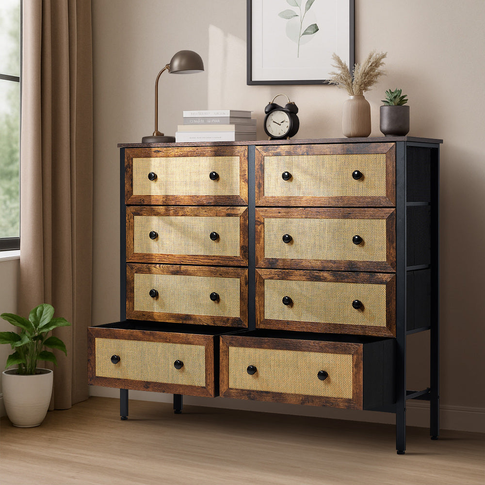 Prato Rustic Rattan Chest of Drawers Dresser Cabinet | Rattan Storage Unit Furniture Five Six Eight Draws