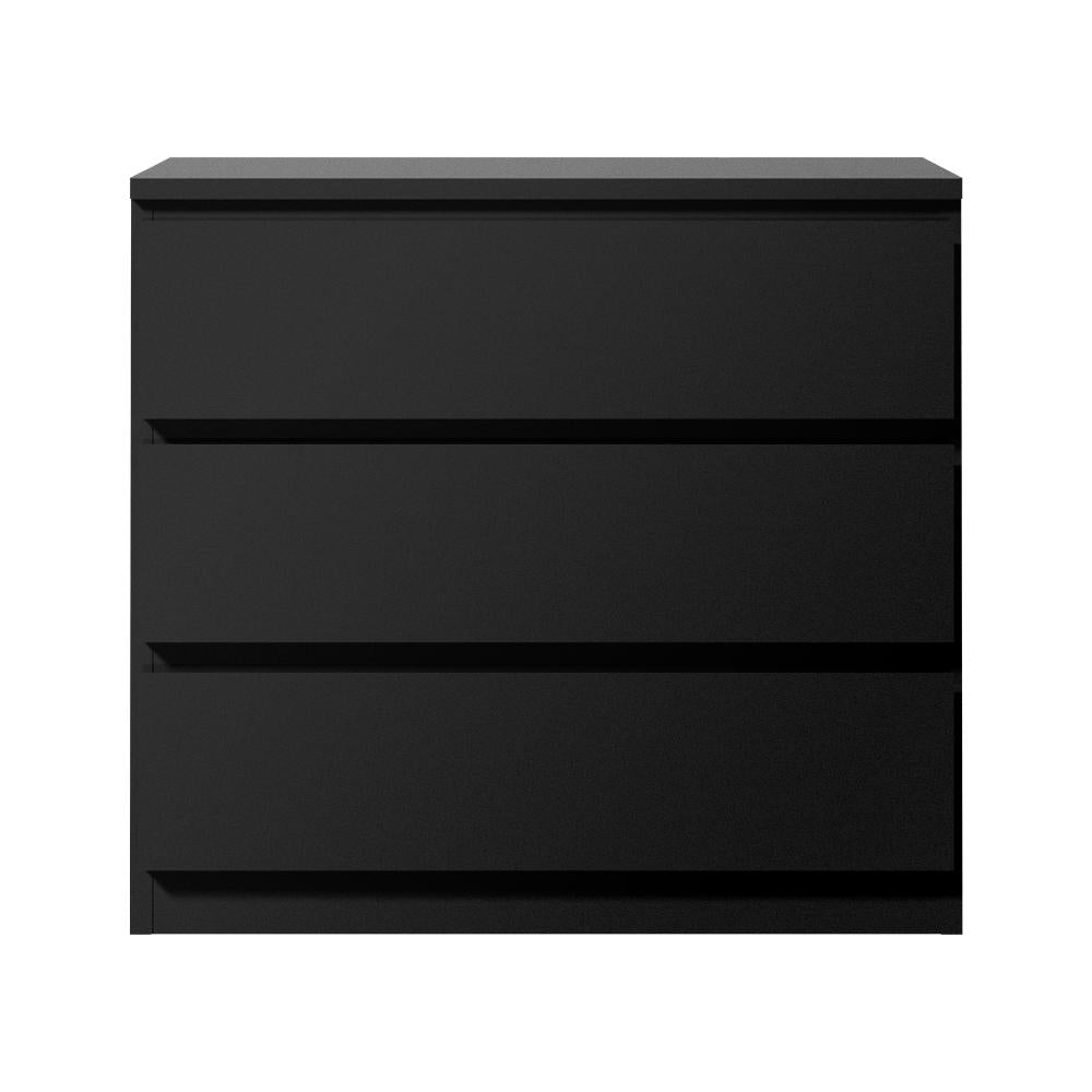 Santori Nero Modern Chest Of Drawers Storage Cabinet | Black Wooden Tallboys in 3 or 6 Drawer Option