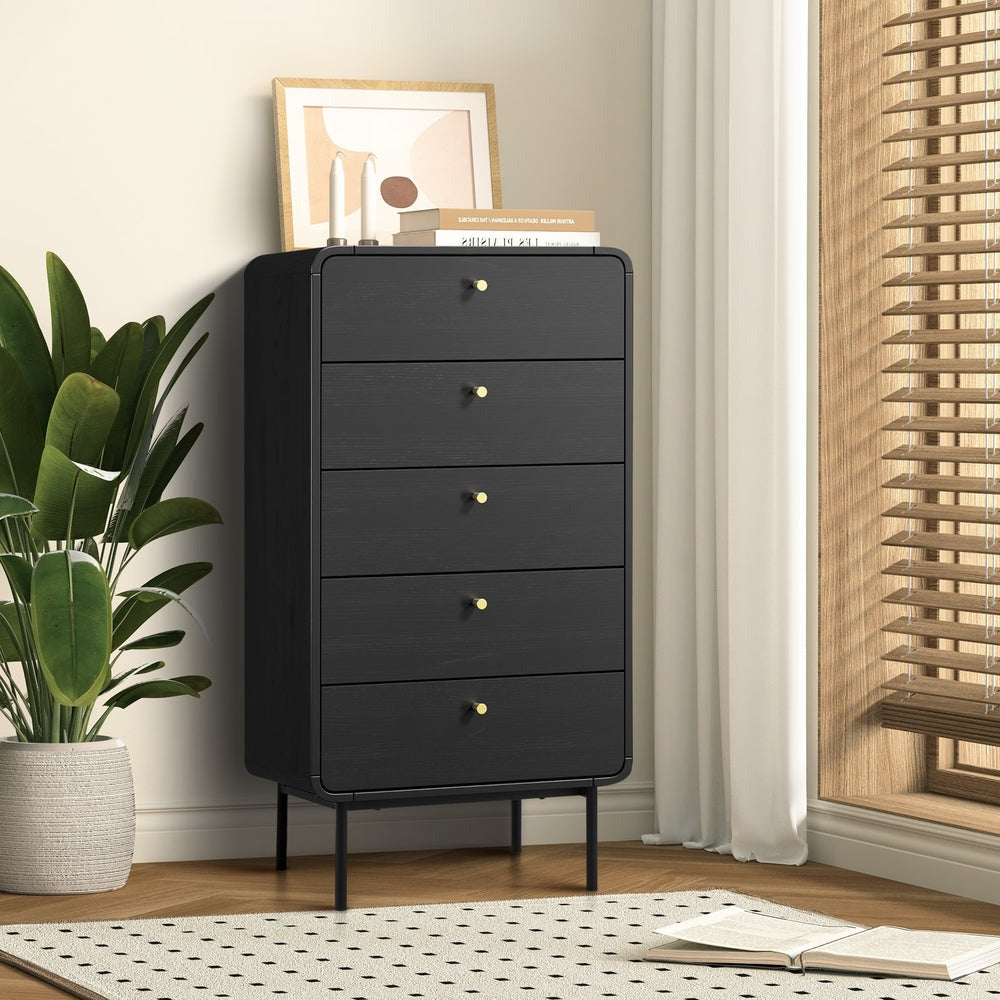Vesio 5 Draw Modern Dresser Tallboy | 5 Draw Chest Of Drawers Storage Unit