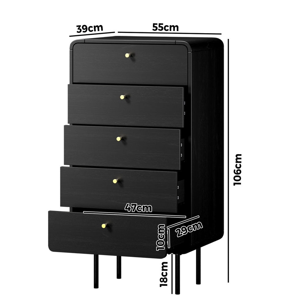 Vesio 5 Draw Modern Dresser Tallboy | 5 Draw Chest Of Drawers Storage Unit