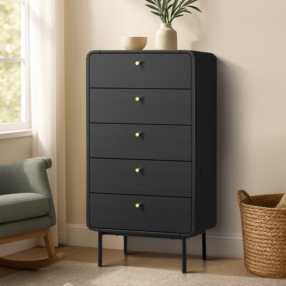 Vesio 5 Draw Modern Dresser Tallboy | 5 Draw Chest Of Drawers Storage Unit
