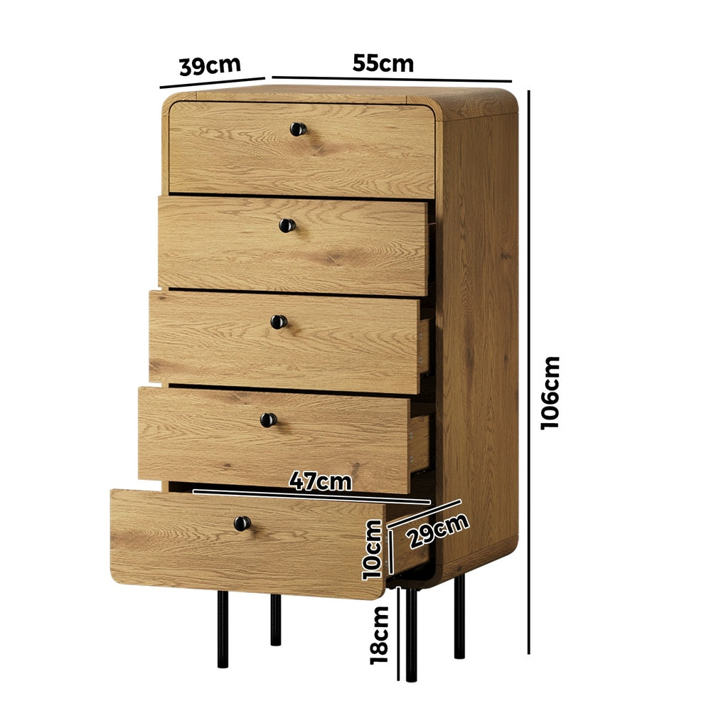 Vesio 5 Draw Modern Dresser Tallboy | 5 Draw Chest Of Drawers Storage Unit