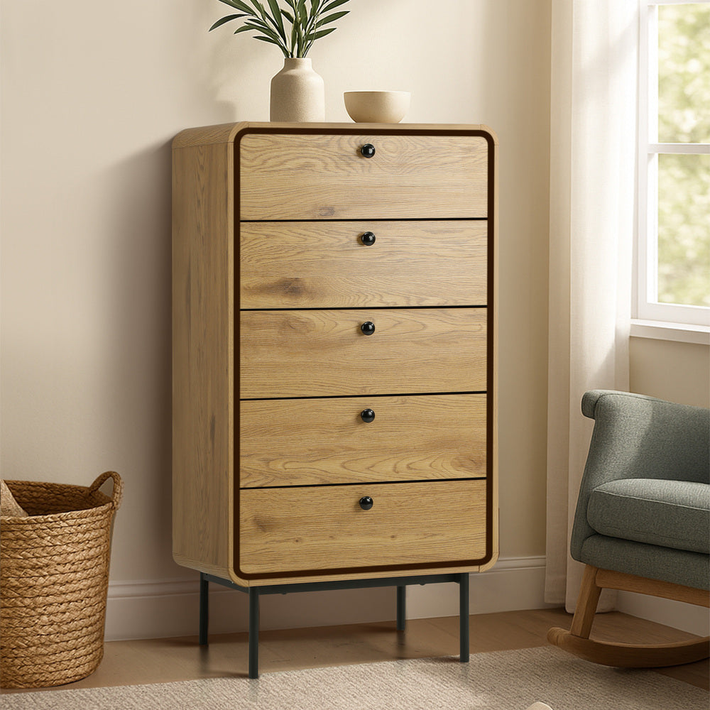 Vesio 5 Draw Modern Dresser Tallboy | 5 Draw Chest Of Drawers Storage Unit