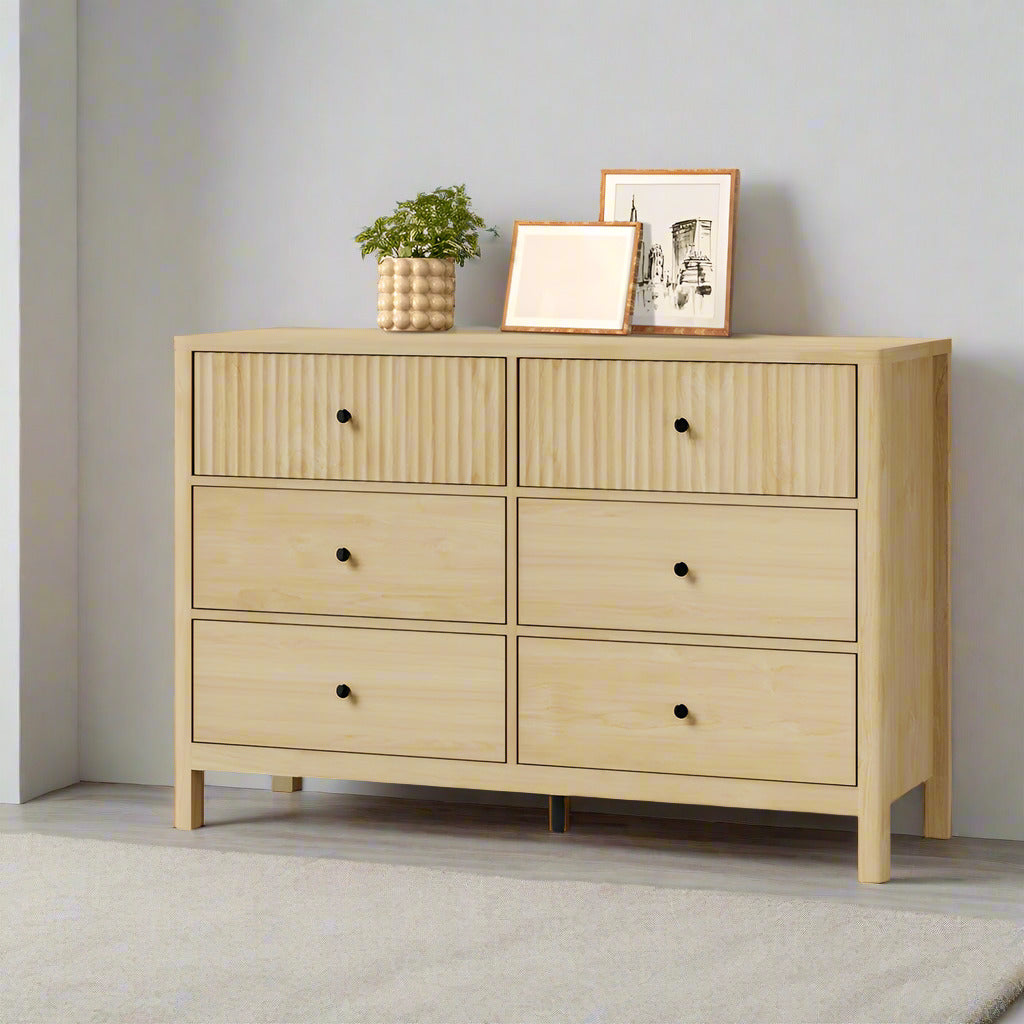 Amaro 6 Draw Chest of Drawers Dresser Unit | Modern Style Ripple Front Storage Bedroom Cabinet