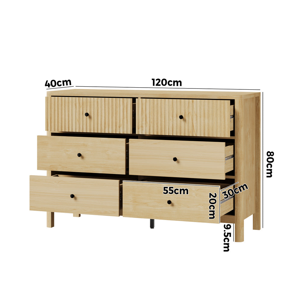 Amaro 6 Draw Chest of Drawers Dresser Unit | Modern Style Ripple Front Storage Bedroom Cabinet