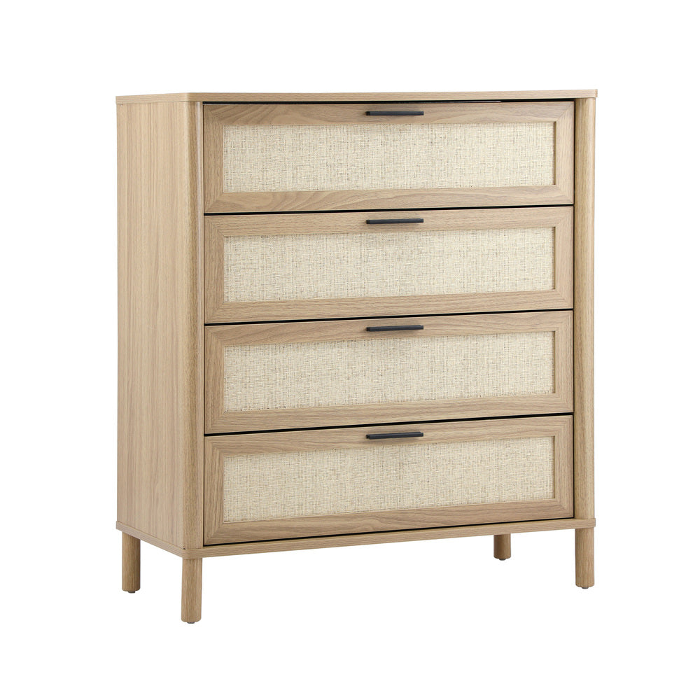 Cozzi 4 Draw Wood Rattan Dresser Unit | Tallboy Chest Of Drawers Storage Unit