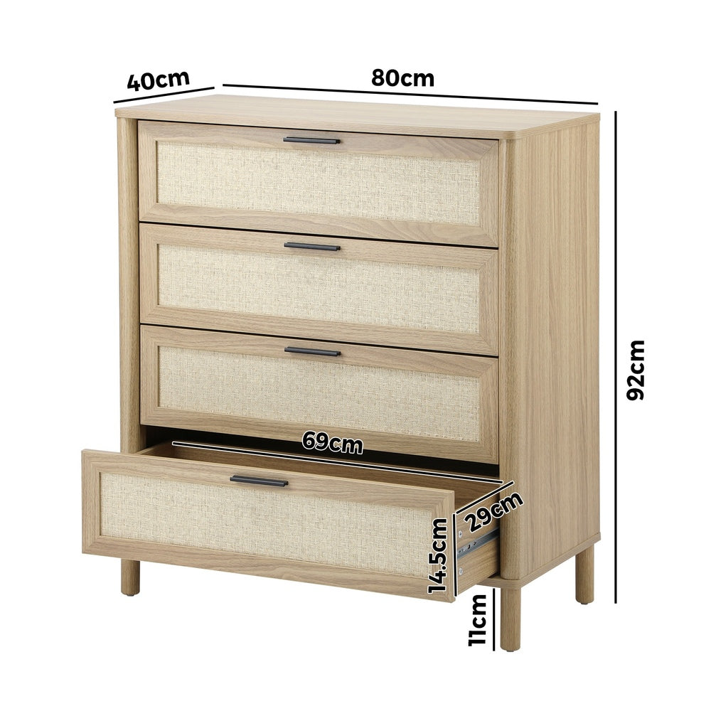 Cozzi 4 Draw Wood Rattan Dresser Unit | Tallboy Chest Of Drawers Storage Unit