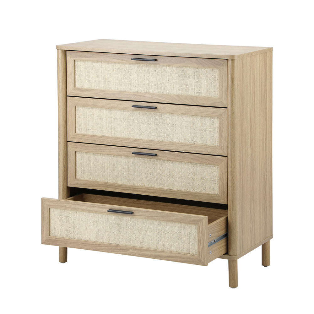 Cozzi 4 Draw Wood Rattan Dresser Unit | Tallboy Chest Of Drawers Storage Unit