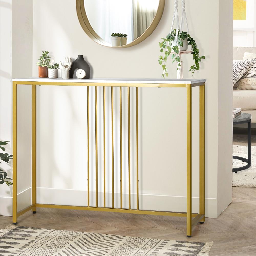 Imporium Marble Effect Top Console Table | White and Gold Hallway Entry Table