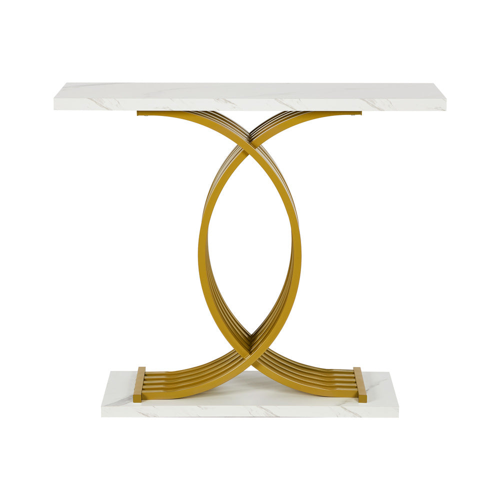 Santori Marble Effect Top Console Table | 80cm High White and Gold Hallway Entry Table