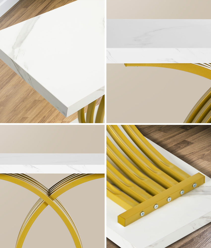 Santori Marble Effect Top Console Table | 80cm High White and Gold Hallway Entry Table