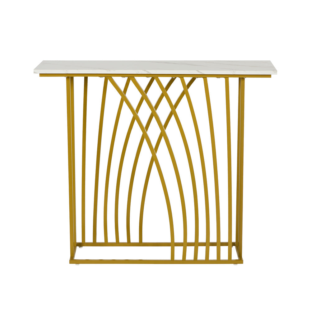 Solitano Marble Effect Top Console Table | 80cm High White and Gold Hallway Entry Table