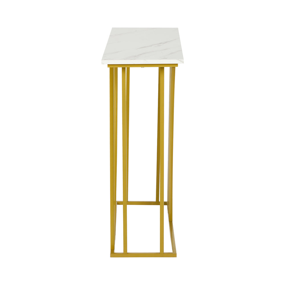Solitano Marble Effect Top Console Table | 80cm High White and Gold Hallway Entry Table