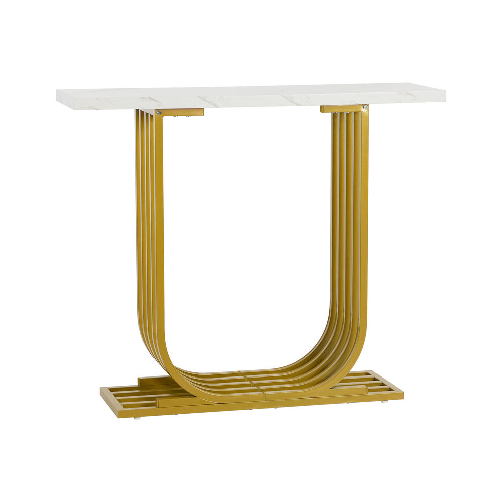 Urbino Marble Effect Top Console Table | 80cm High White and Gold Hallway Entry Table
