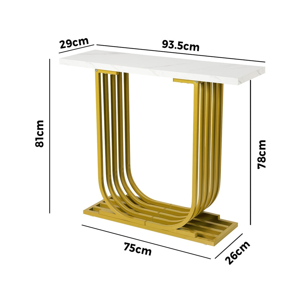 Urbino Marble Effect Top Console Table | 80cm High White and Gold Hallway Entry Table