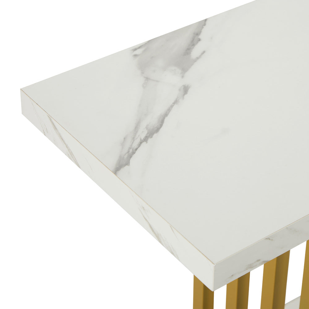 Urbino Marble Effect Top Console Table | 80cm High White and Gold Hallway Entry Table