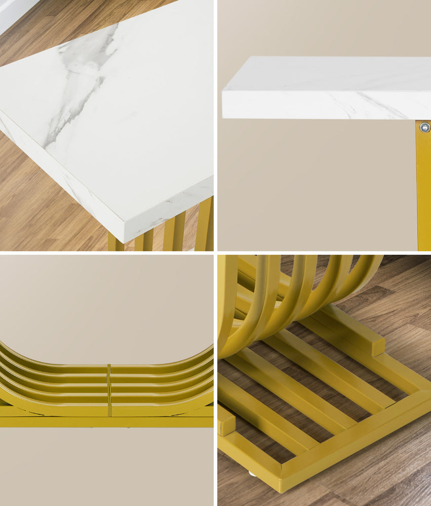 Urbino Marble Effect Top Console Table | 80cm High White and Gold Hallway Entry Table