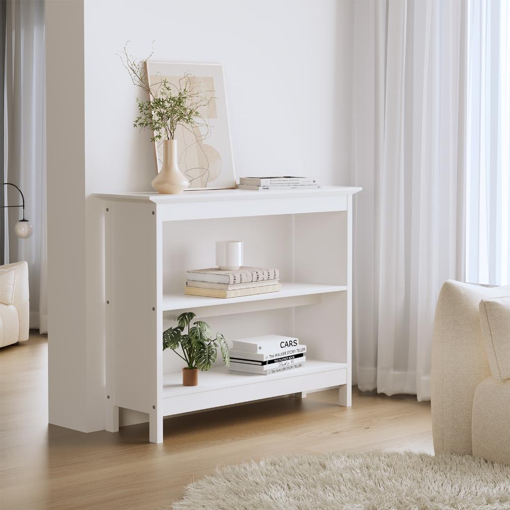Sorrento White Modern Entry Console Table | Modern Wooden Hallway Table and Storage Shelves