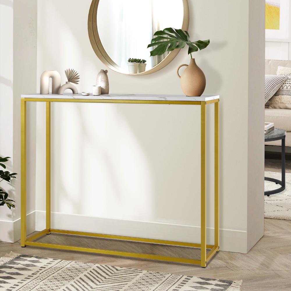Pax Romana Marble Effect Top Console Table | Modern Sleek Entry Hallway Table