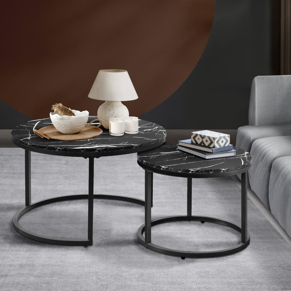 Set of Two Ferrara Nesting Coffee Tables | Round Modern Nesting Table Set Side Tables