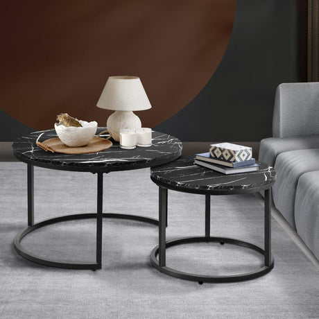 Set of Two Ferrara Nesting Coffee Tables | Round Modern Nesting Table Set Side Tables