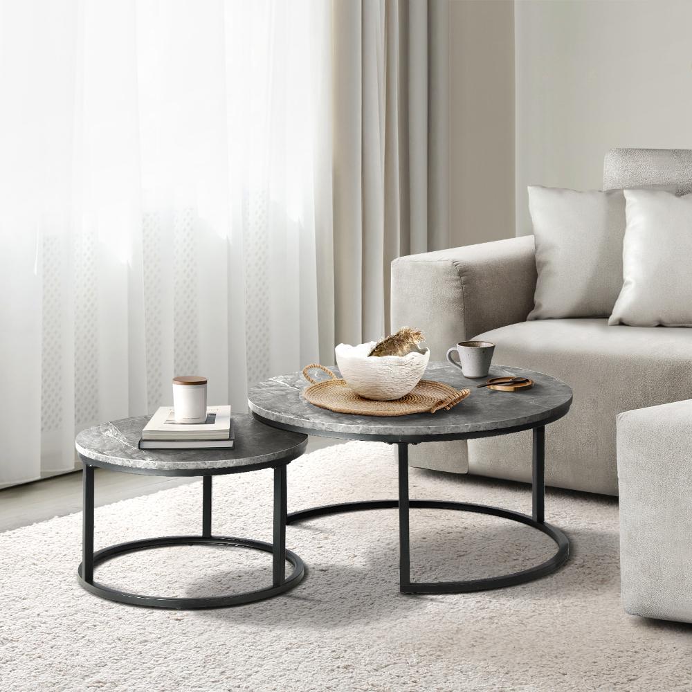Set of Two Ferrara Nesting Coffee Tables | Round Modern Nesting Table Set Side Tables
