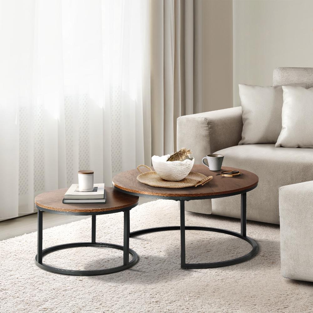 Set of Two Ferrara Nesting Coffee Tables | Round Modern Nesting Table Set Side Tables