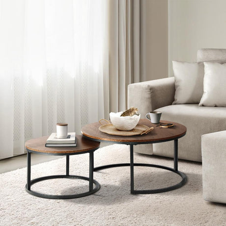 Set of Two Ferrara Nesting Coffee Tables | Round Modern Nesting Table Set Side Tables