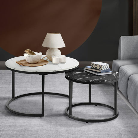 Set of Two Ferrara Nesting Coffee Tables | Round Modern Nesting Table Set Side Tables
