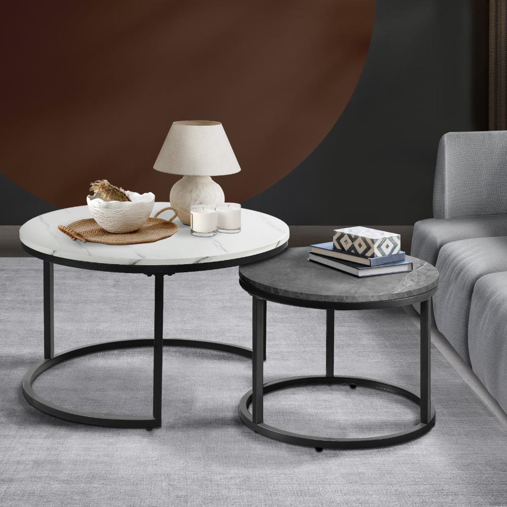 Set of Two Ferrara Nesting Coffee Tables | Round Modern Nesting Table Set Side Tables