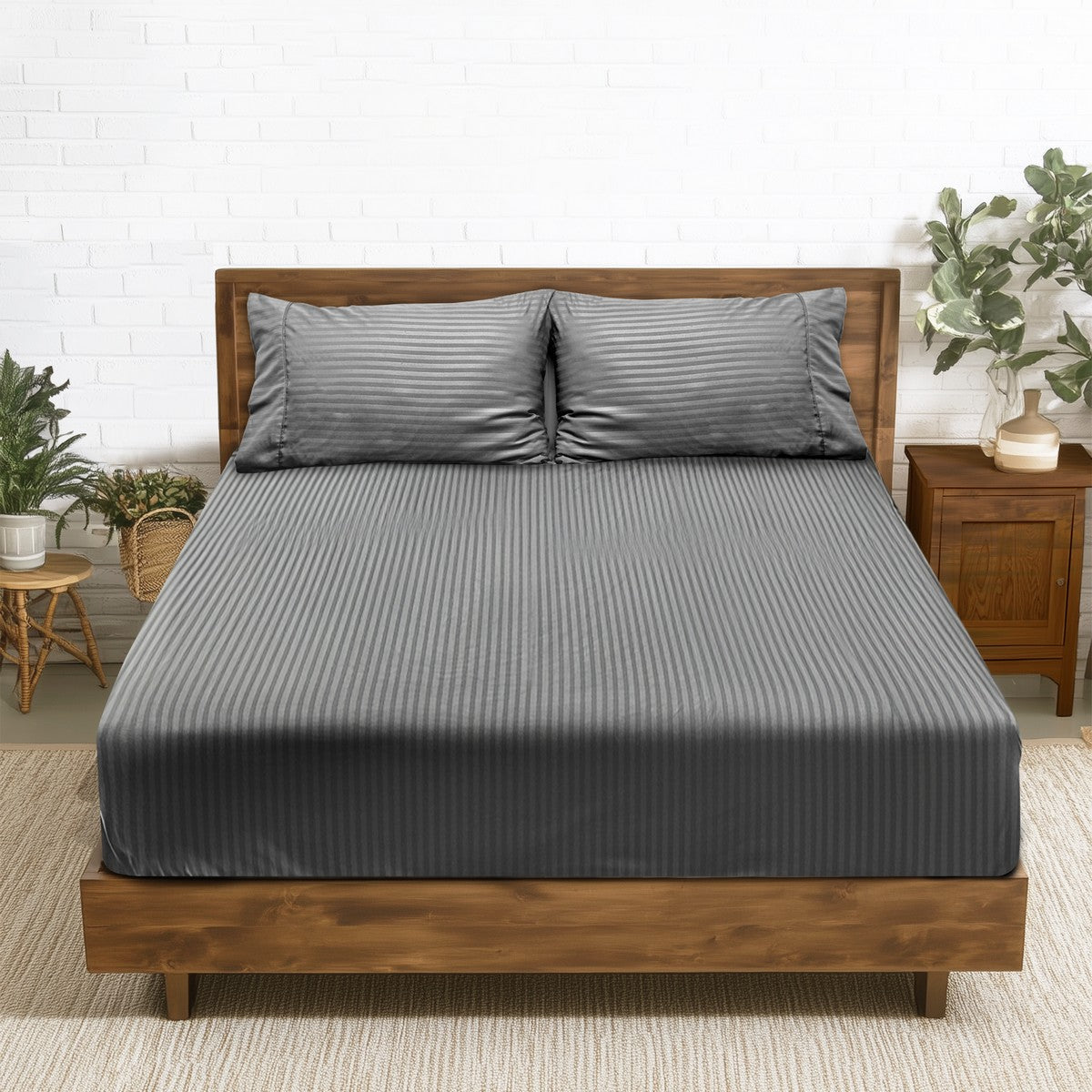 2000TC Pin Stripe Bamboo Cooling Fitted Sheet Combo Set | Hotel Quality Jacquard Bamboo Sheets