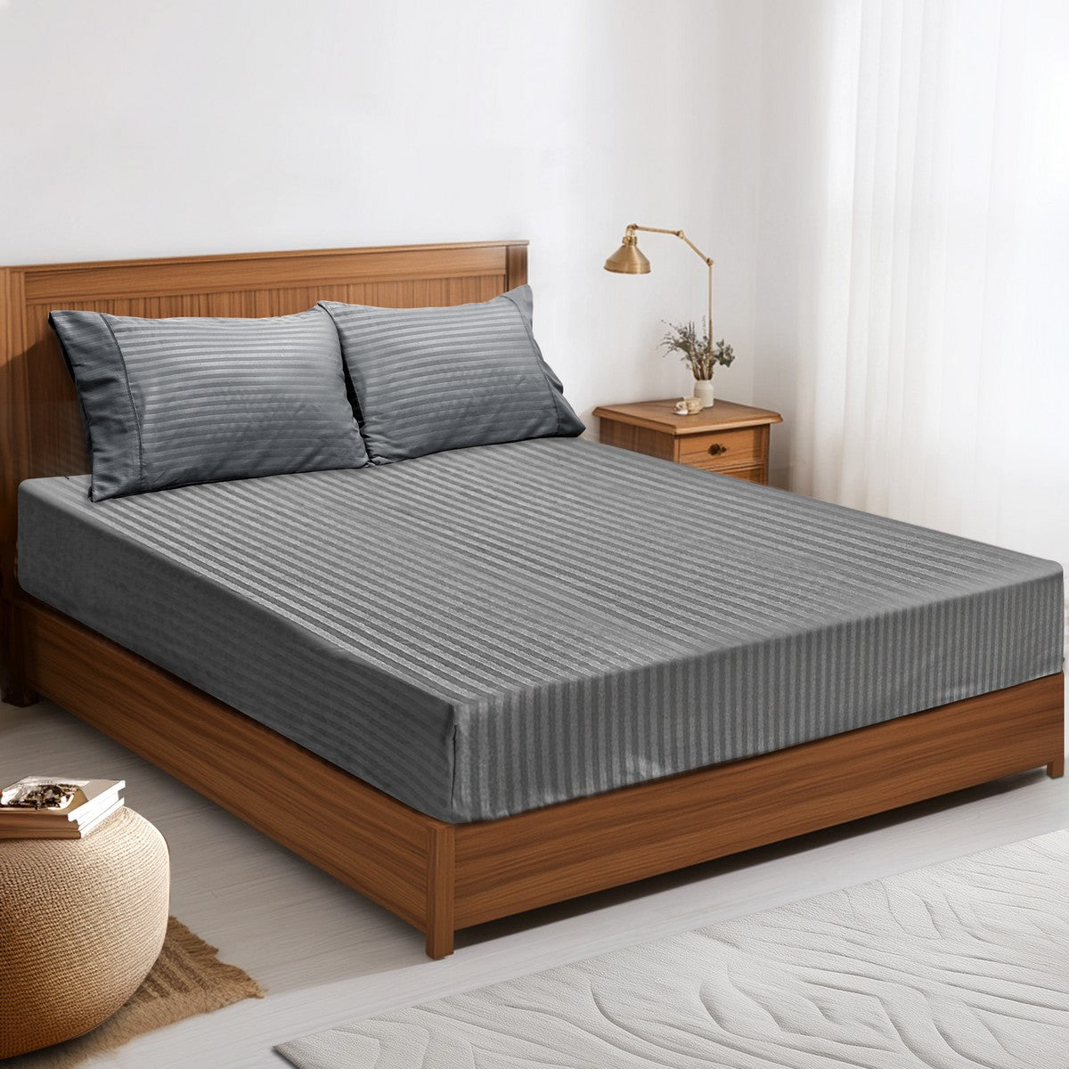 2000TC Pin Stripe Bamboo Cooling Fitted Sheet Combo Set | Hotel Quality Jacquard Bamboo Sheets