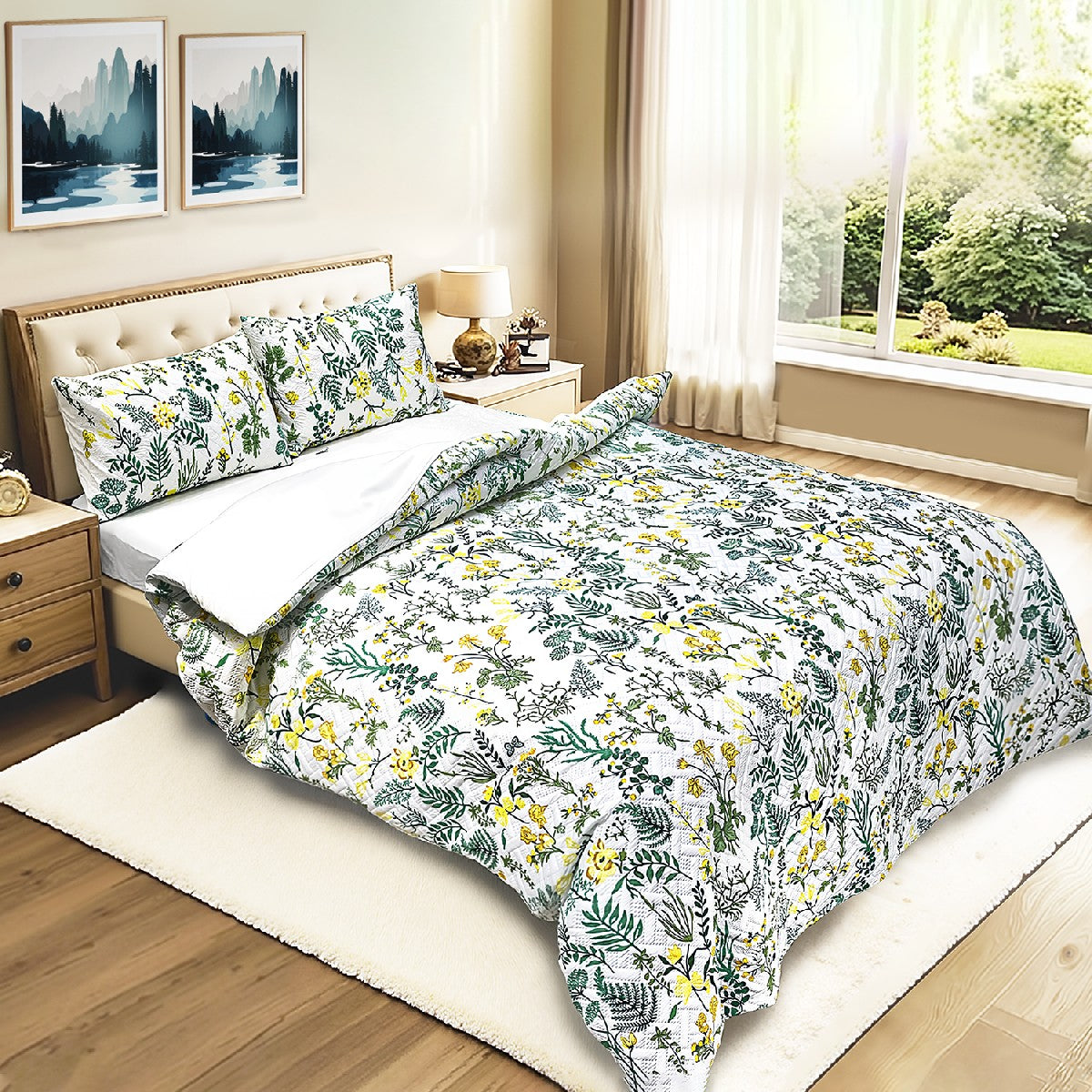 Ramesses Soft Bamboo Cooling Ultrasonic Quilt Cover Set With Fitted Sheet | Printed Design Bamboo Bedding Set