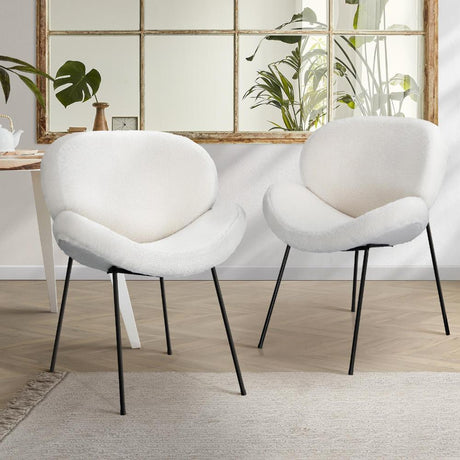 Set of Two Teddy Boucle Miami Dining Room Chairs in White | Sherpa Feel Plush Modern Accent Chairs