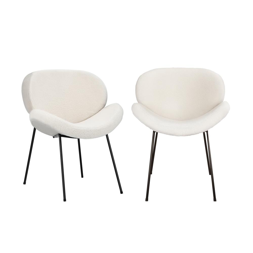 Set of Two Teddy Boucle Miami Dining Room Chairs in White | Sherpa Feel Plush Modern Accent Chairs