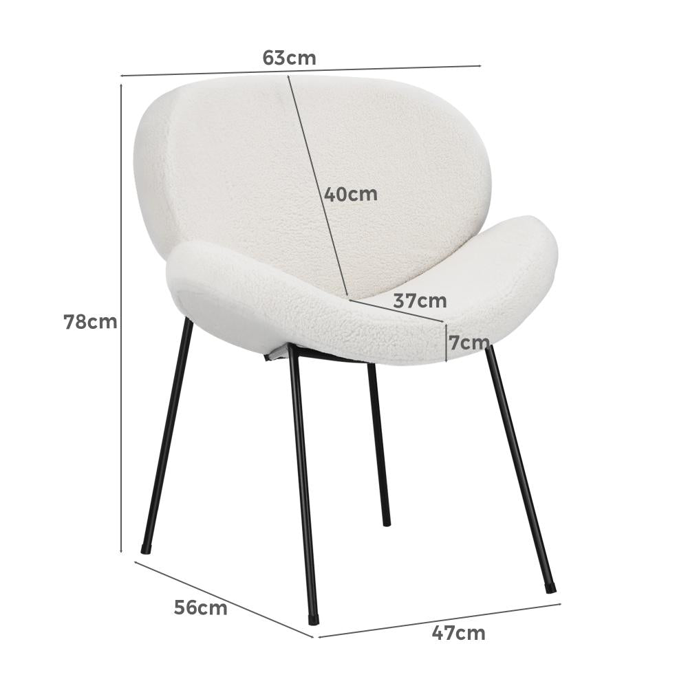 Set of Two Teddy Boucle Miami Dining Room Chairs in White | Sherpa Feel Plush Modern Accent Chairs