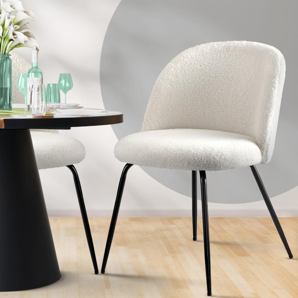 Set of Two Teddy Boucle Miami Dining Room Chairs in White | Sherpa Feel Plush Modern Accent Chairs