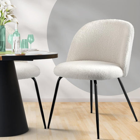 Set of Two Teddy Boucle Miami Dining Room Chairs in White | Sherpa Feel Plush Modern Accent Chairs
