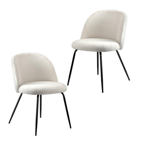 Set of Two Teddy Boucle Miami Dining Room Chairs in White | Sherpa Feel Plush Modern Accent Chairs